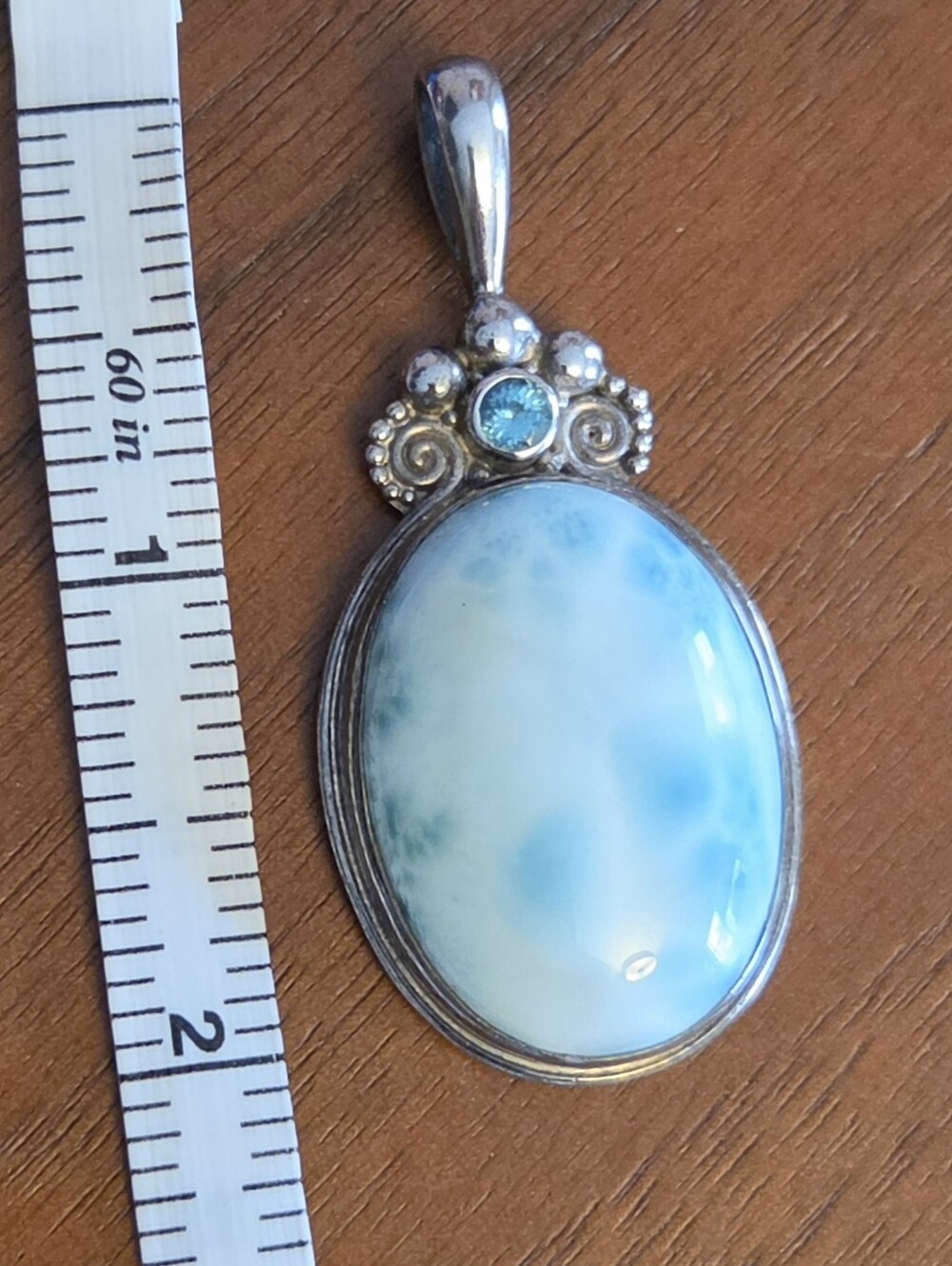 A Rhapsody In Blue - Sajen Massive Genuine Larimar And Blue Topaz 925 Pendant.